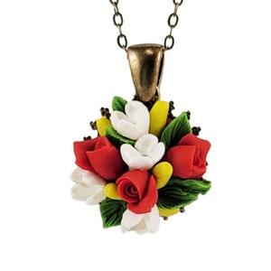 Rose Bouquet Pendant Necklace | Miniature Red Roses Necklace | Cottagecore Necklace