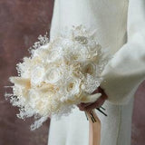 Wedding bouquet,White roses bouquet,Bridal bouquet,Pampas Grass bouquet,Natural flower decor,Boho Wedding,Wedding decoration