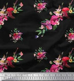 Soimoi Black Velvet Fabric Leaves & Ranunculus Floral Printed Fabric-EmF