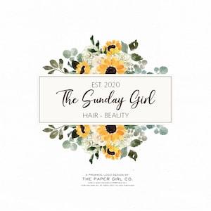 premade logo, sunflower logo, florist logo, floral logo, beauty logo, hair salon logo, event planner logo, wedding logo, home decor logo