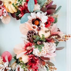 Fall Wreath Front Door | Pink Sunflower Wreath |