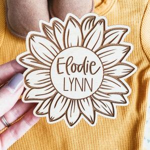 Wooden Sunflower Birth Announcement, Newborn Announcement Sign, Wood Baby Name Sign, Baby Hospital Sign, Personalized Baby Gift, Custom Sign