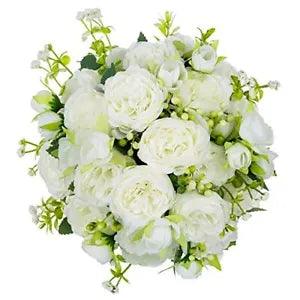 Artificial Flowers Silk Peony Bouquet 4 Bunches Fake Flowers White Peonies