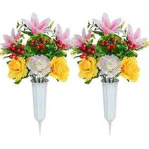 XONOR Artificial Cemetery Flowers for Grave Set of 2 Artificial Flowers Bouqu...