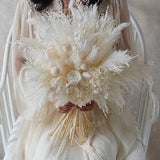 Pure Cream White Preserved Rose,Dried Pampas Grass wedding bouquet Dried Bridal bouquet,Rustic Boho Brides,Bridesmaid bouquet,wedding flower