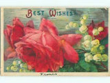 NEW LISTINGSurface Wear Pre-Linen ROSES WITH LILY OF THE VALLEY FLOWERS : clearance k4754