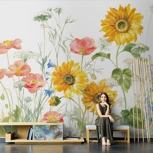Abstract Sunflowers Flowers Floral Wallpaper, Beautiful Sunflowers Flowers Plants Wall Mural Wall Decor
