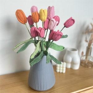 Tulip Bouquet, Crochet Plants, Handmade Knitted Tulip, Crochet Monstera Plants, Houseplant Decor, Crochet Hanging Plant, Birthday