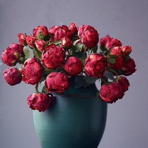 Artificial Peony Bouquet, Dried Look Flower Posy Arrangement, Home Fake Floral Vintage Decoration, Rustic Wedding Party Centerpiece Ornament