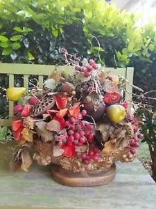 Large Artificial Arrangement of Dried Fruits and Flowers Centerpiece