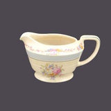 Wood & Sons creamer jug. Wood's Ivory Ware made in England. Central bouquet with roses, light blue band.