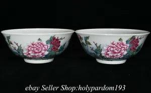 6" Yongzheng Marked Chinese Famille rose Porcelain Peony flowers Bowl pair