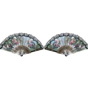 2X2X Spanish  Hand Fan Decorative  Peony Flower V3B5