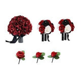 Wedding package-8pc set of bouquet and boutonnieres apple red Black Red white artificial flowers