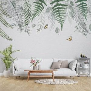 Plants Hanging From Above Wallpaper / Green Plants Wallpaper / Exotic Leaves Wallpaper / Floral Wallpaper / Peel & Stick Wallpaper