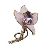 FLOWER BROOCH Pin Pink Rhinestone Glitter Enamel Orchid Lily Costume Jewelry