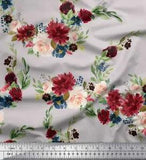 Soimoi Gray Cotton Poplin Fabric Ranunculus & Penoy Floral Print-E7D