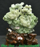 16.9" Natural Xiu Jade Carving Fengshui Peony Flower Bird Statue Sculpture