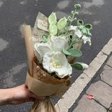 Handmade-Spinus White Crochet Rose Bouquet, Mom Lily Flowers Bouquet, Handmade Artificial Gift for Girl Friend, Home Decor, Knitted Forever