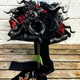 Gothic Vampire Dracula Wedding Black & Red Velvet Rose and Calla lily alternative wedding bouquet with spikes Custom made to order 20 weeks