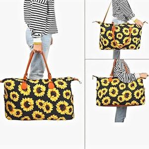 Sunflower Print Weekender Overnight Tote Bag with Shoulder Strap Included