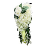 Artificial White Rose Flower Cascading Waterfall Bridal Wedding Holding Bouquet