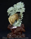 17.2" Chinese 100% Natural Xiu Jade Carving Fish Peony Flower Auspicious Statue