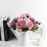 9 Heads Artificial Flowers Silk Peony Bouquet Fake Rose Wedding Home Party Decor