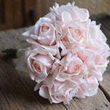 Faux 8" Blush Pink Real Touch Rose Bouquet, Simple Rose Bridesmaids Bouquet, Fake Roses Home Decor Flowers