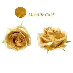 Pack of 10-30-50 Hand crafted artificial roses metallic Gold DIY flower wall cake topper bouquet corsage