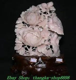 16" China Fine Natural Pink Xiu Jade Peony Flower Tree Magpie Bird Animal Statue
