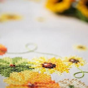 DIY Printed Tablecloth kit "Sunflowers", Printed Cross Stitch Kit, Embroidery table decor kit