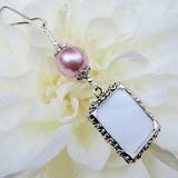 Wedding bouquet photo charm. Rose pink pearl memorial charm for a bridal bouquet. Small picture frame. Gift for the bride. Sister gift.