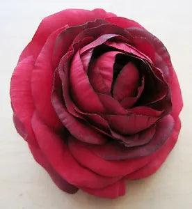 3 1/2" Red Ranunculus Silk Flower Brooch Pin,Bridal,Dance,Prom,Wedding