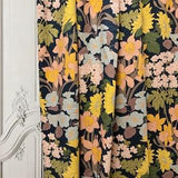 Modern Vintage Sunflower Blossom Pattern Washed Linen Cotton Curtain Dark Navy Background Custom Drapery 52 Width Various Lengths Drapes