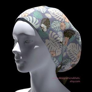 Botanical Scrub caps for women,Nurse gift,Ponytail scrub cap nurse, chemo hat,medical bouffant scrub hat with orchids.