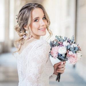 Unique bridal bouquet PARIS in eternal natural peonies and roses, dried and preserved flower bouquet for chic boho wedding