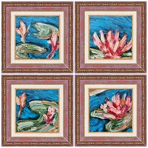 4 Piece Wall Art Set Framed Water Lily Pond Oil Painting Pack Ukrainian Artist