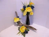 Denim Roses and Yellow Ranunculus, Corsage & Boutonniere Set Handmade