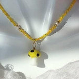 Pearl necklace with mushroom pendant, heart, flower, cat and freshwater pearls and glass pearls: for woman girl friend