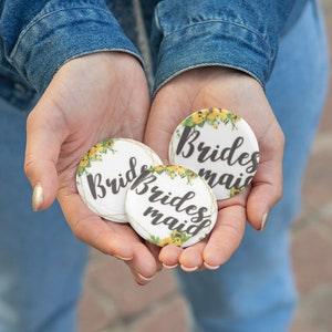 Sunflower Bridesmaid Pins, Personalized Bridal Party Pin, Floral Bachelorette Party Pin Back Buttons, Bridesmaid Proposal Pin, Custom Pin