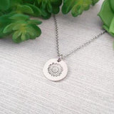 Sunflower Disc Necklace - Small Hand Stamped Sunflower Alkeme Disc Necklace (Style 2)