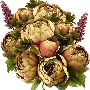 Vintage Artificial Peonies Silk Peony Flowers and Hydrangeas for Tawny Brown