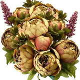 Vintage Artificial Peonies Silk Peony Flowers and Hydrangeas for Tawny Brown