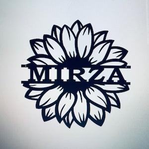 Sunflower Monogram Personalized Custom Powder Coated Metal Sign for inside or outside use