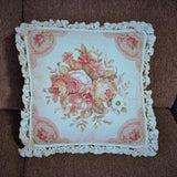 Vintage Wool Petit Point Cushion Cover | Throw Pillow Cover | Floral Rose Bouquet Accent Pillow Case | Needlepoint Cushion 16x16