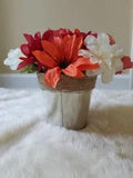 Artificial Floral Arrangment In Metal/Tin Bucket, Autumn, Flowers, Peonies