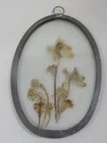 Oval Pewter Framed Dried Flowers Cased In Glass Wall Hanging Cottagecore