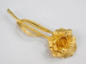 Lovely Large Vintage BSK Signed Brushed Gold Tone Carnation Flower Brooch 4"