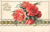 Lovely Pink Carnations on 1909 Birthday Postcard